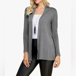 Open Front Drape Lightweight Duster High Low Hem Long Sleeve Cardigan -dark grey